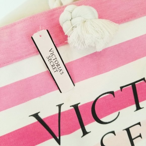 Victoria's Secret Vintage Pink Striped Beach Tote NWT Resort Vacay Weekender - Picture 4 of 16